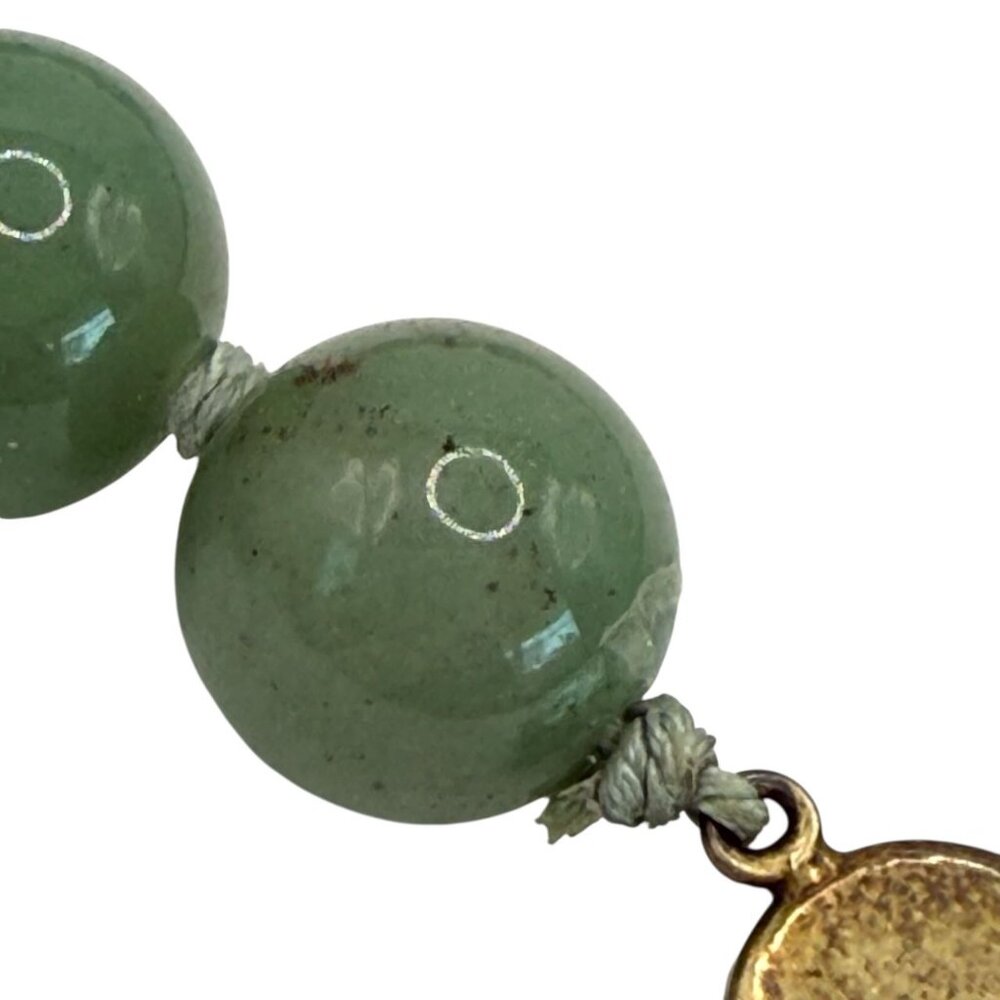 Vintage Chinese Jade & Cloisonné Bead Necklace 24" Nephrite Green Floral Accents - Picture 9 of 12